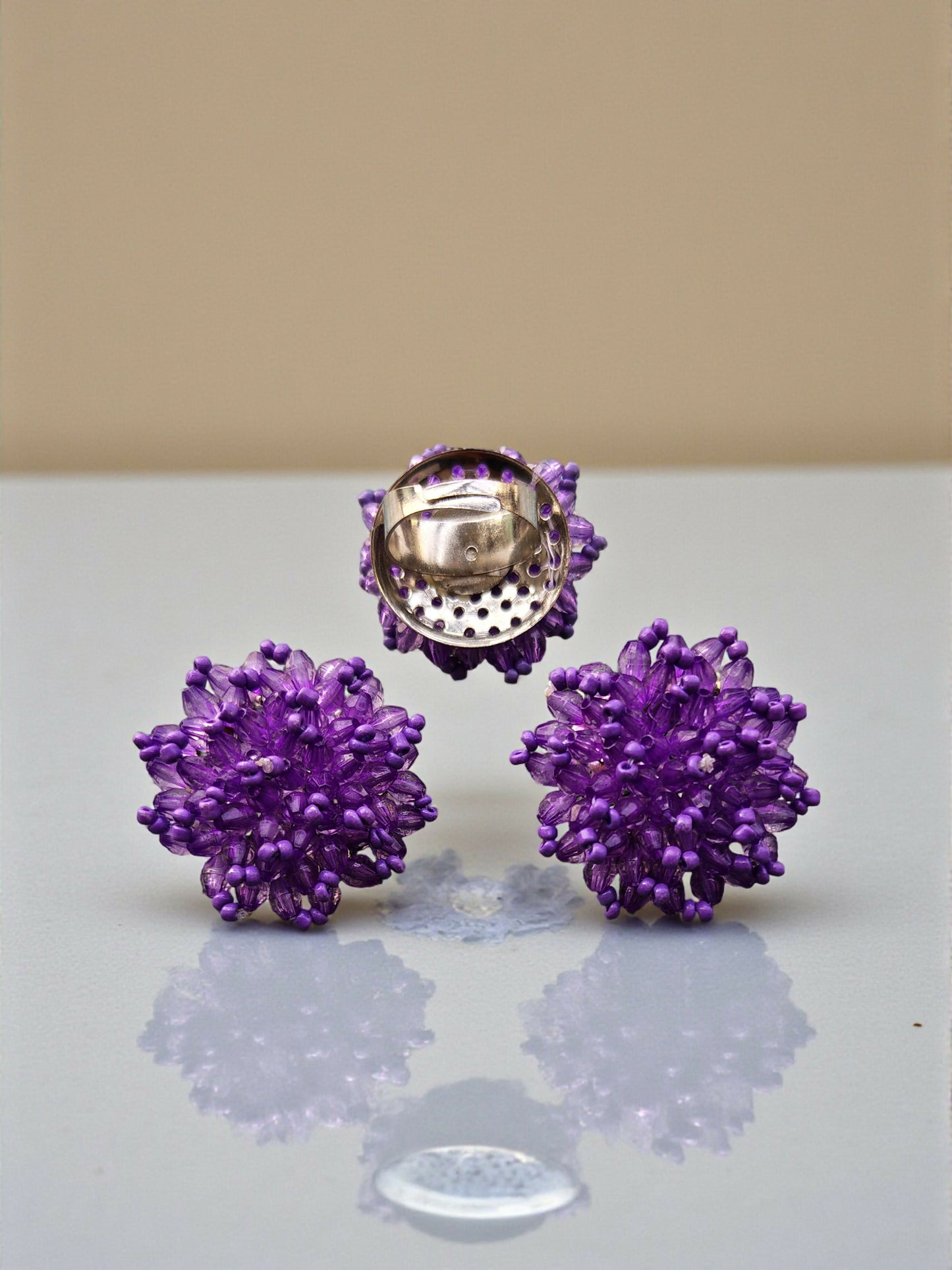 Inhanns Rangmani Crystal Duo – Adjustable Ring + Statement Earrings Set - Purple - Distacart