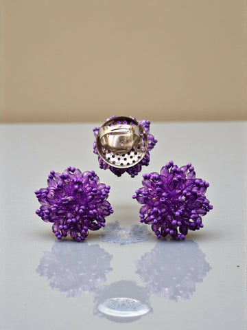 Inhanns Rangmani Crystal Duo – Adjustable Ring + Statement Earrings Set - Purple - Distacart