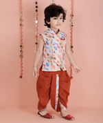 Thumbnail for Joban Fashion Kids Island Cotton Sleeveless printed Kurta and Solid Dhoti - Rust - Distacart