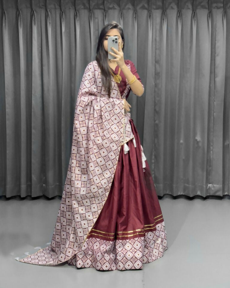 Preksha Creation Indian Traditional cotton Fabric With Printed Women Lehenga Choli - Brown - Distacart