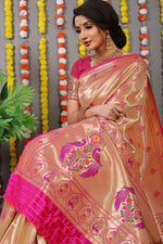 Thumbnail for Jyoti Fashion Women's Rani Pink Paithani Silk Zari Woven Saree with Blouse - Distacart