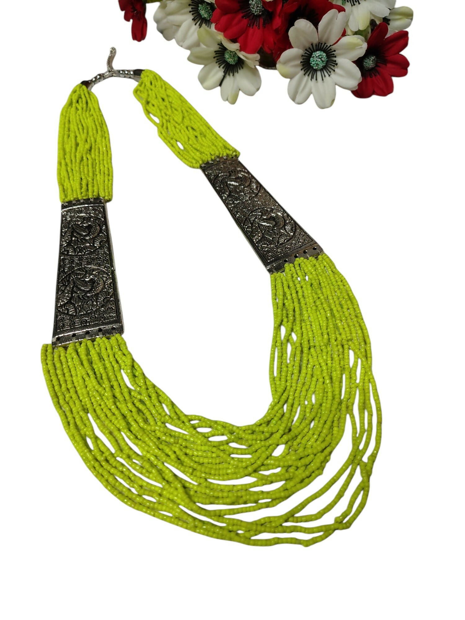 Inhanns Saree Shobha Statement Necklace - Neon Green Necklace - Distacart