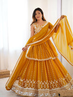 Thumbnail for Joban Fashion Yellow Lehenga Georgette Coding Dori with Sequence with Rivet Moti