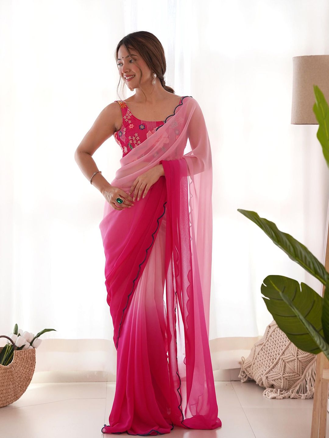 Mitera Colourblocked Embroidered Pure Georgette Saree - Distacart