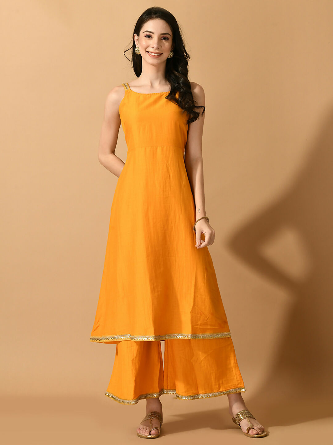 Myshka Women's Yellow Solid Party Kurta Sets - Distacart