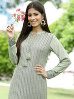 Thumbnail for Juniper Green Ethnic Motif Printed Acrylic Straight Kurta. - Distacart