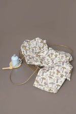 Thumbnail for Breathables Kids Cotton White Mushroom Print Shirt & Pyjama Boys & Girls Night Suit - Dista