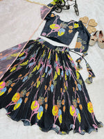 Thumbnail for Divine Drape Girl's Chinon Silk Digital Print Lehenga Choli - Black