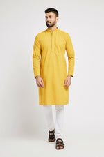 Thumbnail for Ethnic India Yellow Men's Kurta Ethnic Motifs Cotton - Distacart