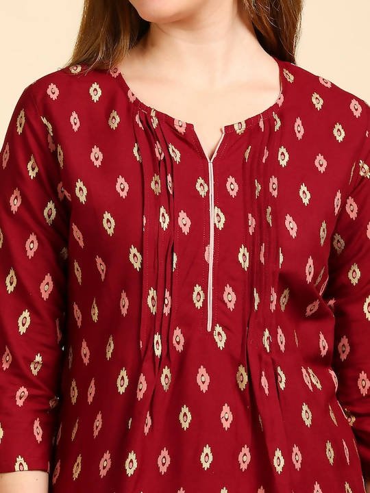 Anubhutee Maroon & Beige Printed Straight Kurta - Distacart