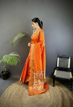 Thumbnail for Joban Fashion Orange Butti Woven Soft Lichi Silk Paithani Saree - Distacart