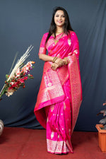 Thumbnail for Jyoti Fashion Women's Pink Paithani Silk Zari Woven Saree with Blouse - Distacart