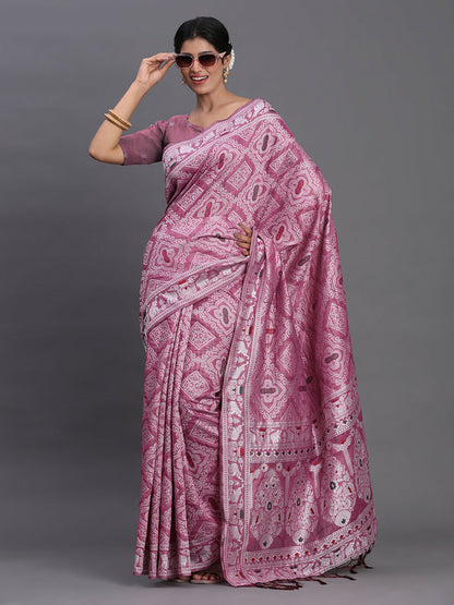 Shree Shyam Fashion Linen Cotton Purple Saree - Distacart