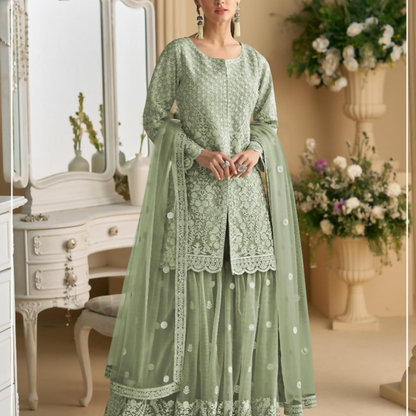 Anaita Green Heavy Net Readymade Suit with Embroidery & Sequence Work