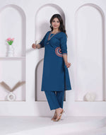 Thumbnail for Miravan Womens Blue Straight Kurta With Palazzo Set - Dista