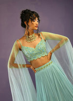 Thumbnail for Jyoti Fashion Glamorous Turquoise Crush Work, Sequins, Zari with Dori Embroidered Faux Georgette Lehenga Choli with Dupatta - Distacart
