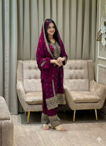 Thumbnail for Teeya Creation Wine Color Faux Georgette Embroidery Work Party Wear Salwar Suit - Distacart