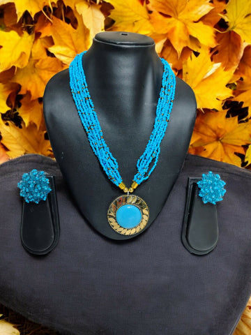 Inhanns All-Day Statement Beaded Necklace Set - Sky Blue - Distacart