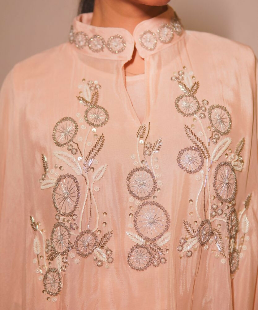 Timaraa Peach Aura Hand-Embellished Georgette Co-Ord Set - Dista