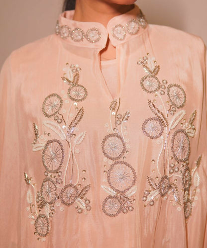 Timaraa Peach Aura Hand-Embellished Georgette Co-Ord Set - Dista