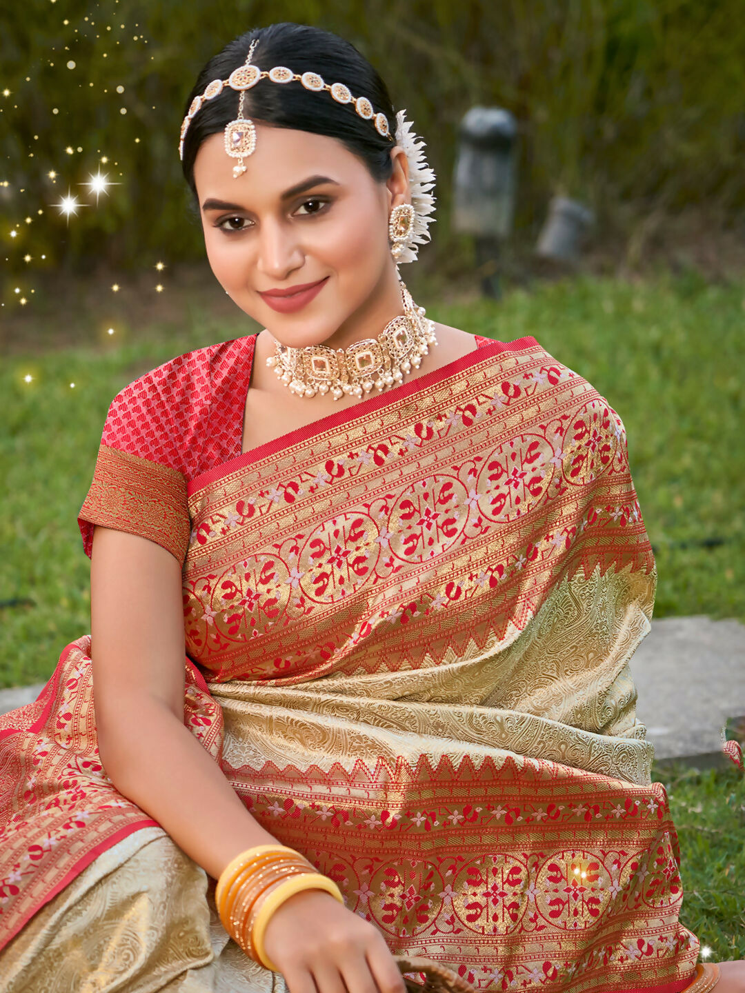 Shree Shyam Fashion Banarasi Silk White Saree - Distacart