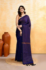 Thumbnail for Piyari Fashion Women's Navy Blue Embellished Cotton Blend Zari Check Handloom Saree - Distacart