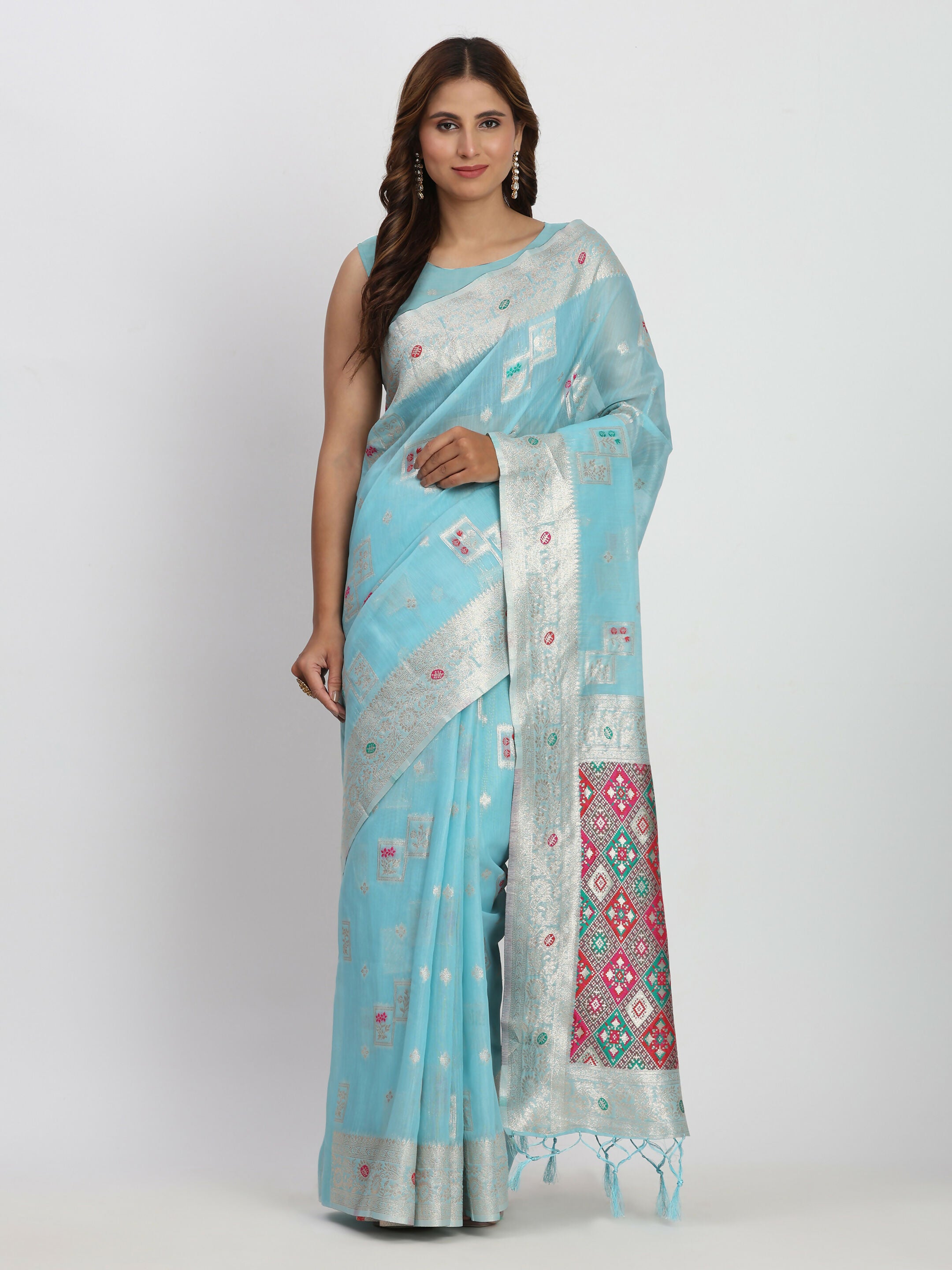 Astita Linen Cotton Sky Blue Saree