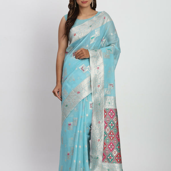 Astita Linen Cotton Sky Blue Saree