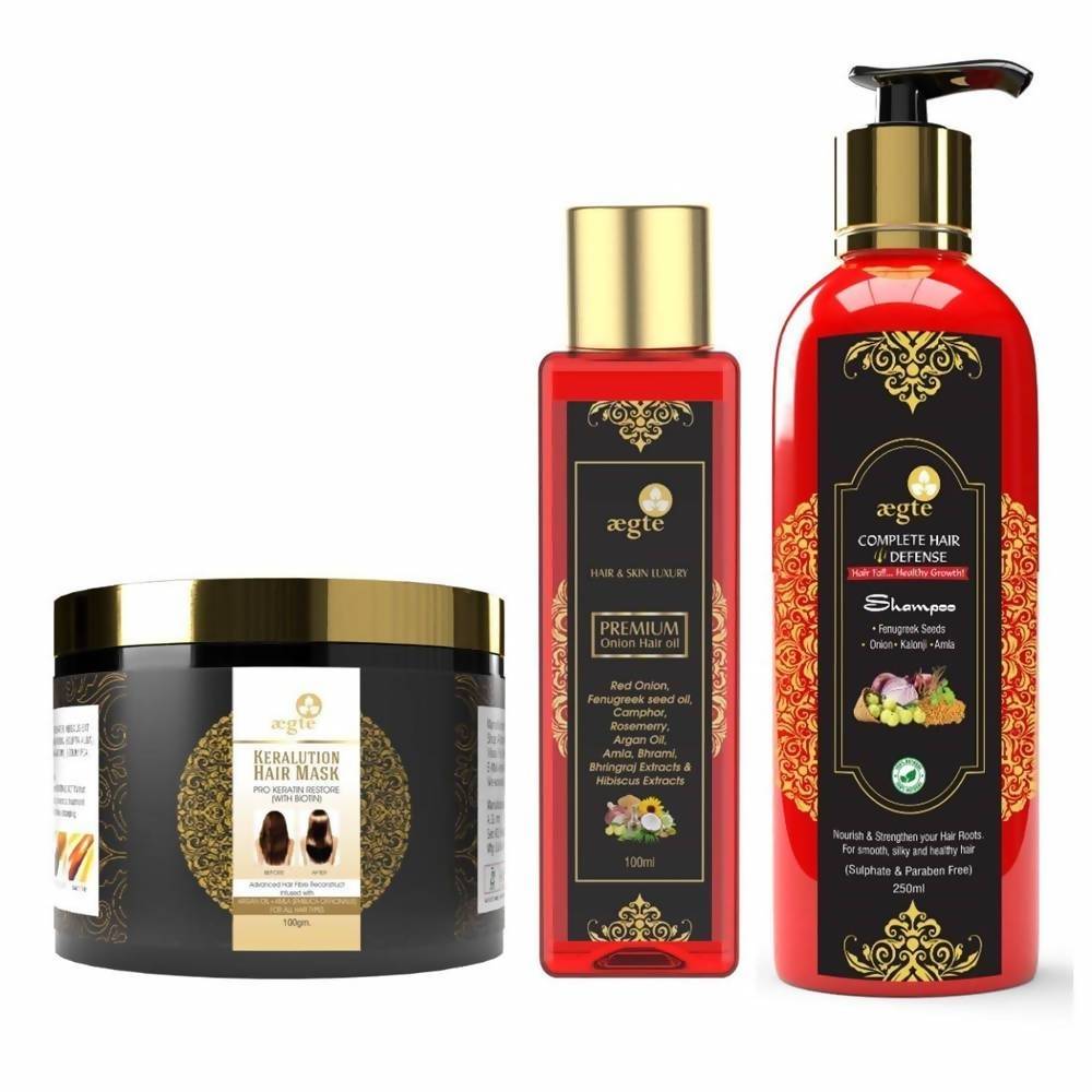Aegte Hair Care Kit (Onion Oil, Shampoo & Keralution Hair Mask)