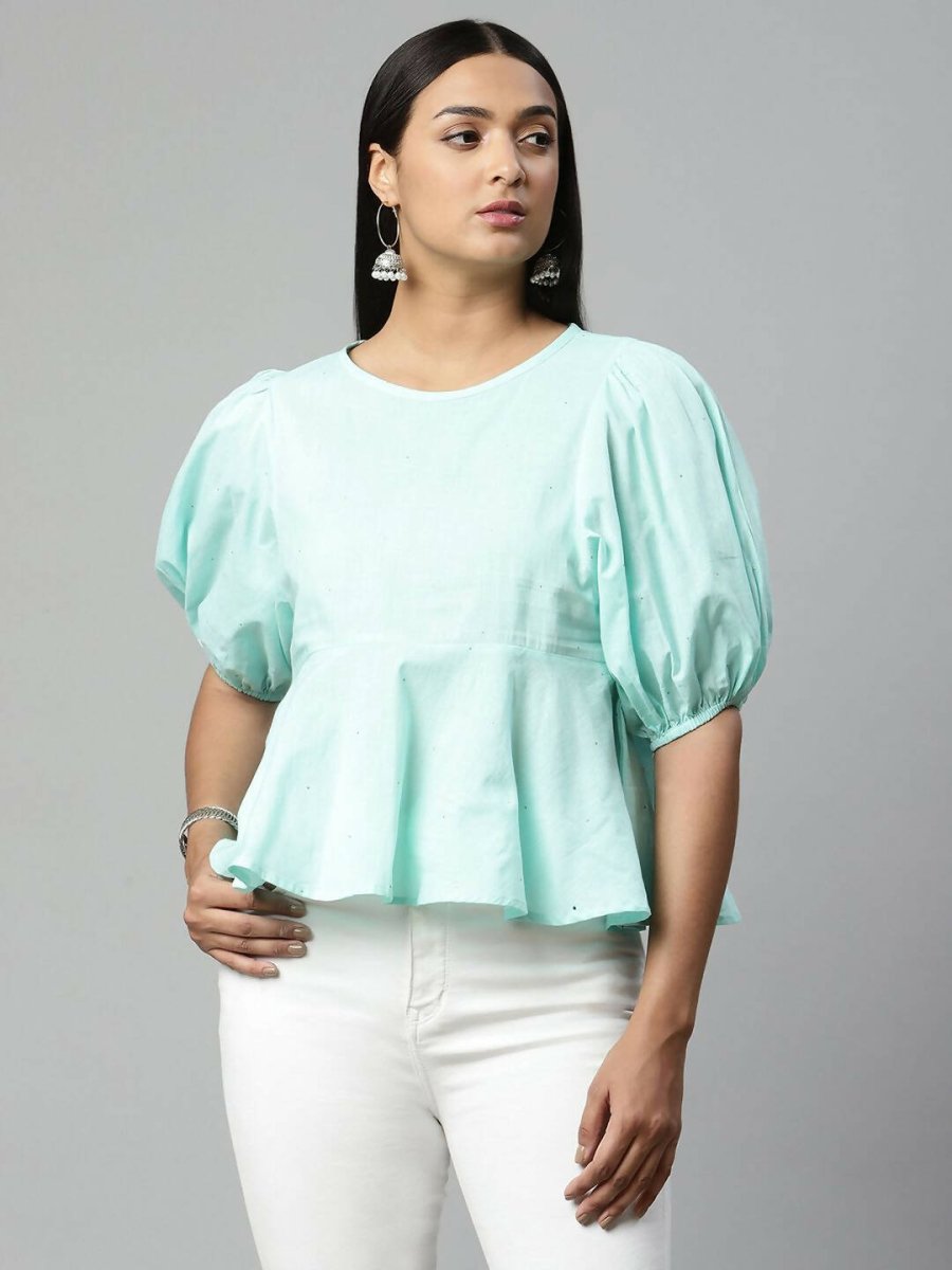 Ahalyaa Women Summer Blue Cotton Printed Tunic - Distacart