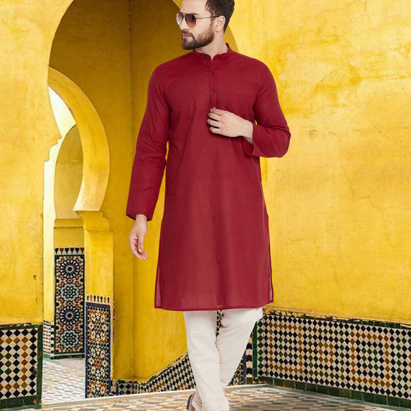 Even Apparels Men's Pure Cotton Maroon Kurta - Distacart