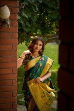 Thumbnail for Jyoti Fashion Women's Bottle Green Paithani Silk Zari Woven Saree with Blouse - Distacart