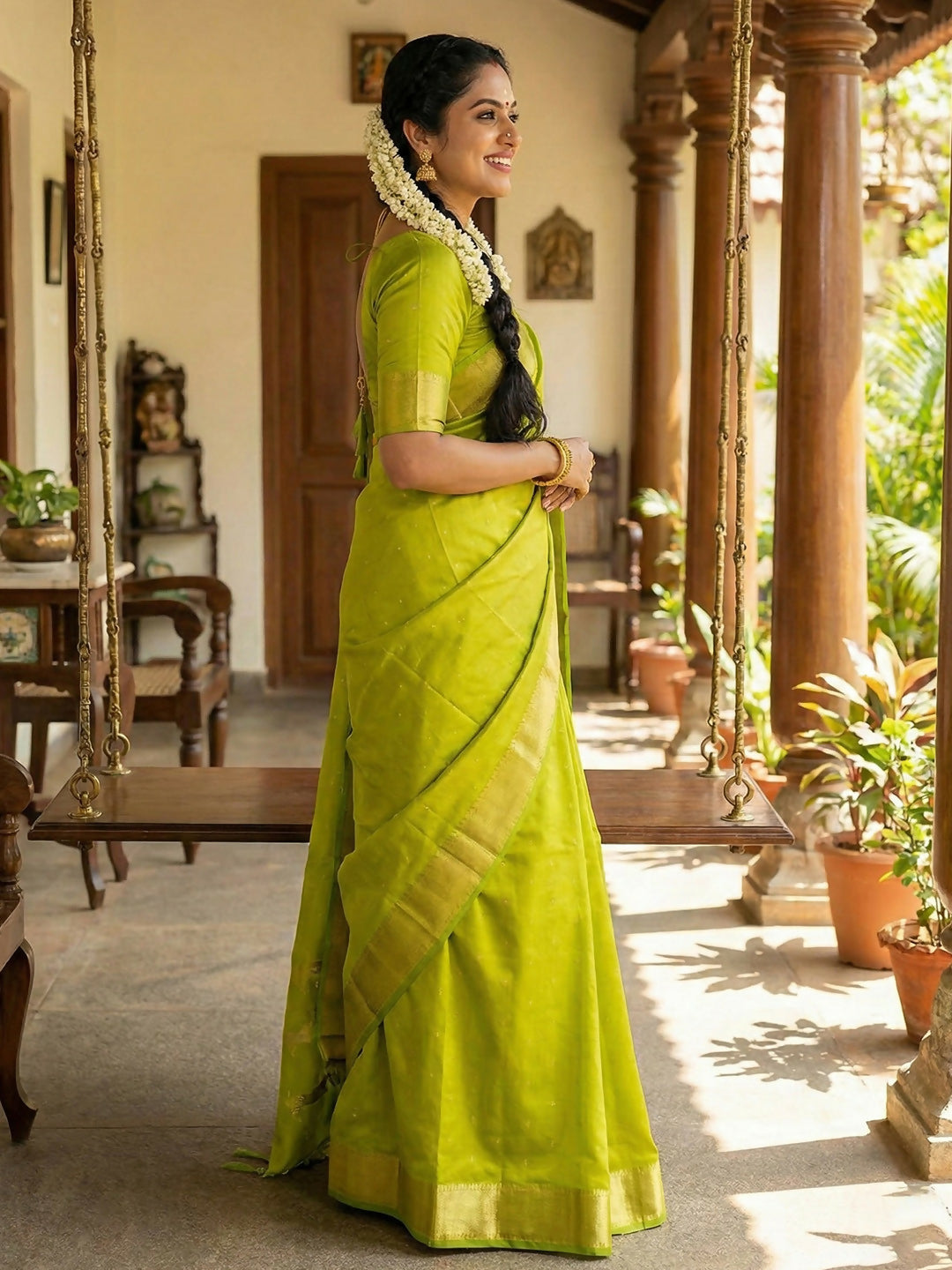 Astita Parrot Green Soft Silk Saree - Distacart