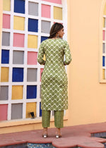 Thumbnail for Alvano Printed 3Pcs Straight Kurti with Pant and Dupatta set for women and Girls Rayon (Light Green) - Distacart