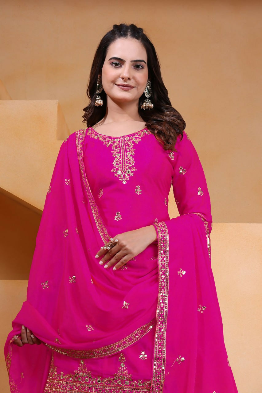 Teeya Creation Pink Color Chinon Silk Wedding Wear Trending Palazzo Set - Distacart
