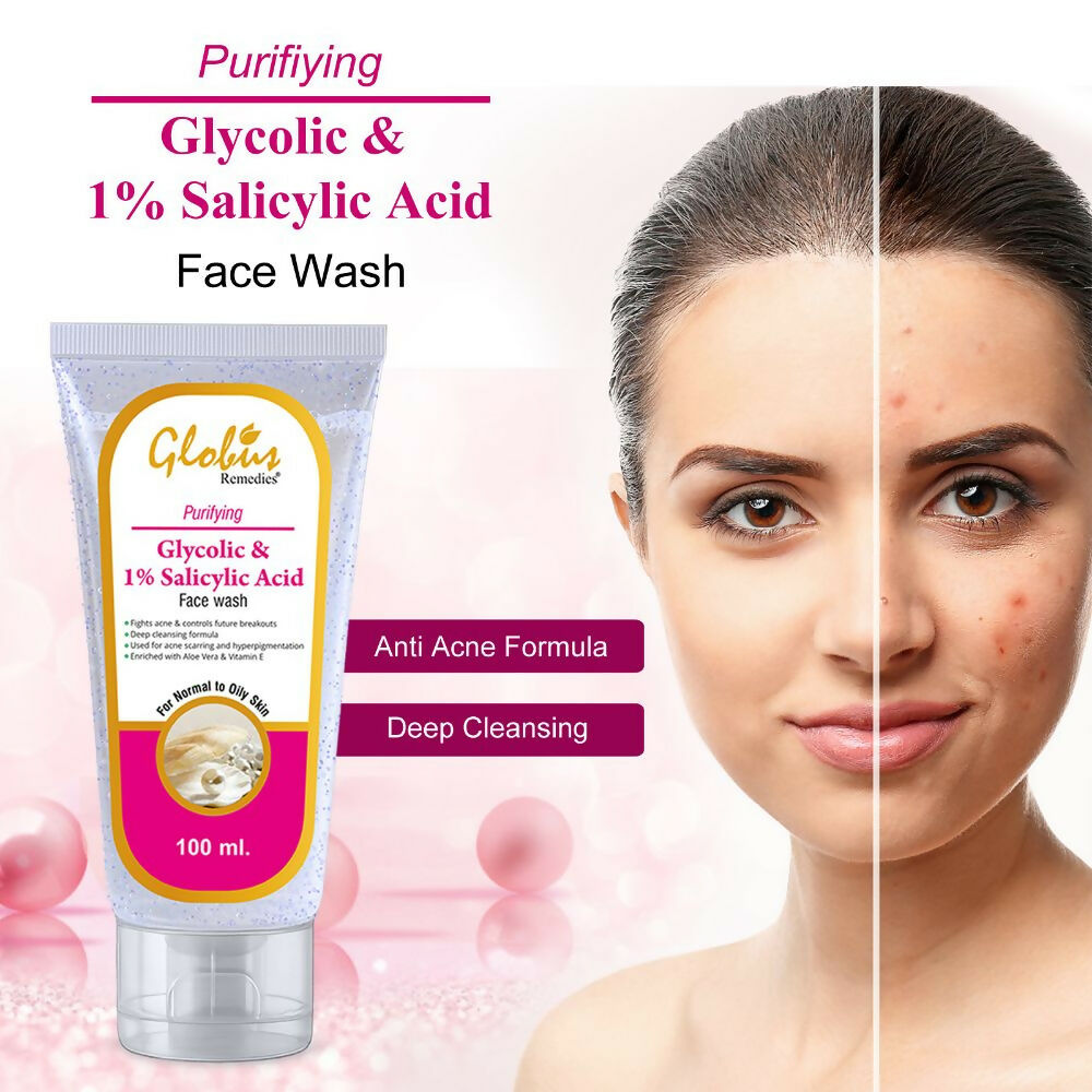 Globus Remedies Anti Acne Glycolic & 1% Salicylic Acid Face wash, For Oily & Acne Prone Skin