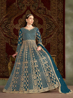 Thumbnail for Anaita Teal Embroidered Net Anarkali Suit - Distacart