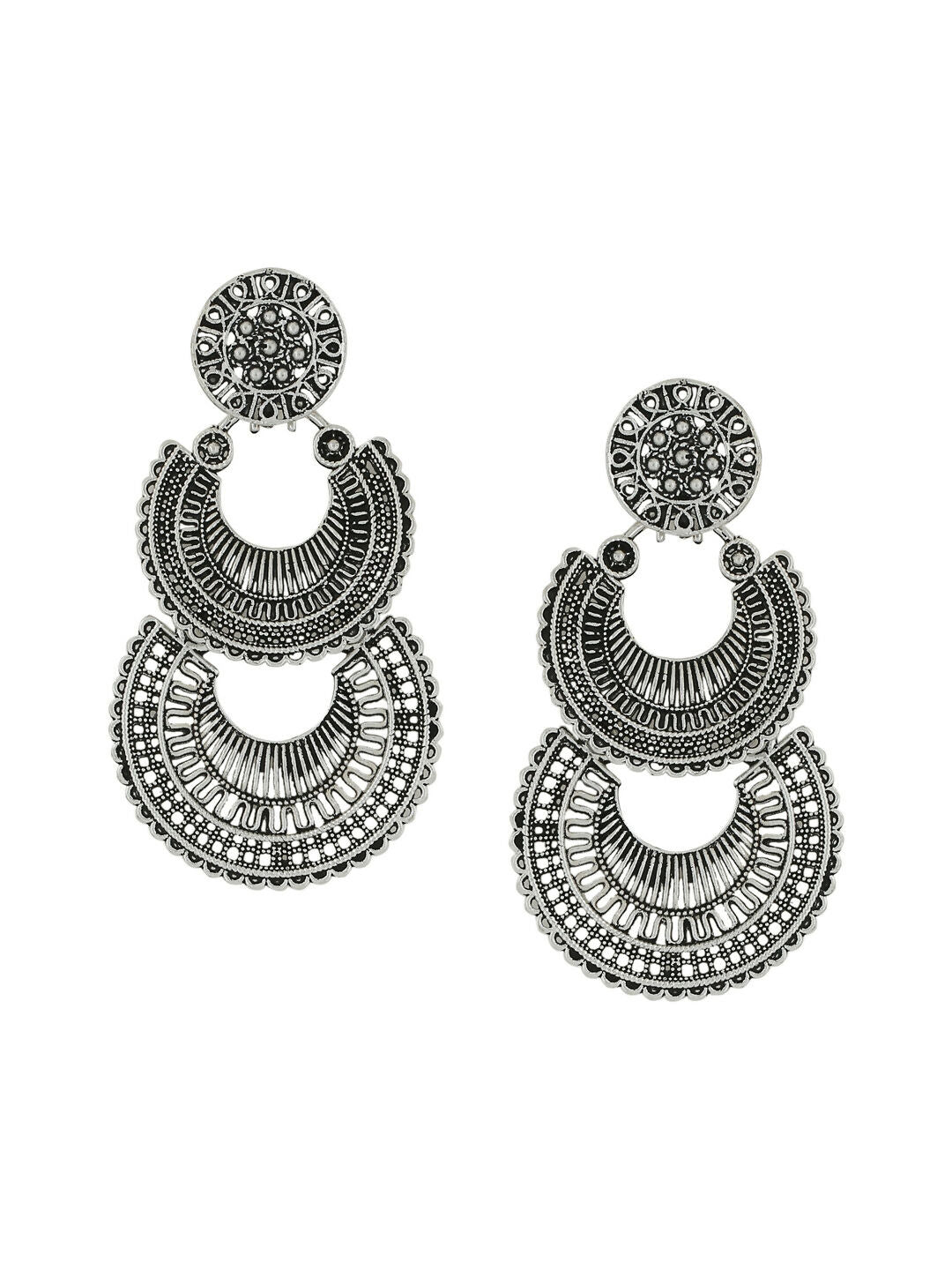 NVR Women Silver Plated Crescent Shaped Drop Earrings - Distacart