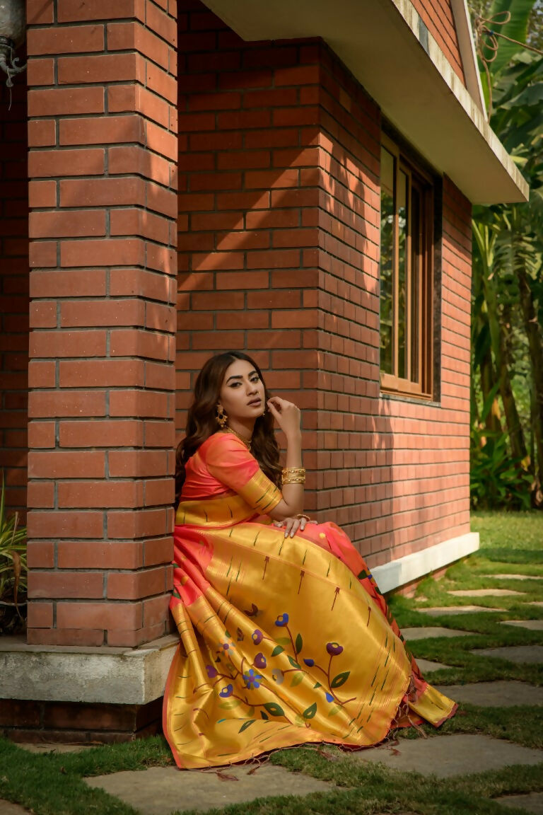 Jyoti Fashion Women's Coral Paithani Silk Zari Woven Saree with Blouse - Distacart