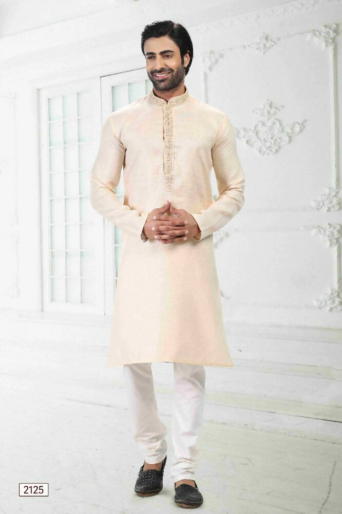 Raivat Ethnic Linen Cotton Thread Work Kurta Pajama In Beige Colour - Dista