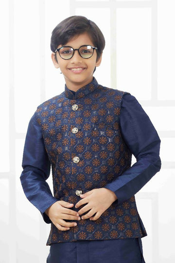 Raivat Ethnic Art Silk Embroidery Work 3 Pics Jacket Set In Navy Blue Colour - Distacart