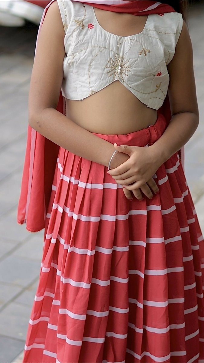 Aastha Fashion Off White Faux Georgette Digital Printed Lehenga with Thread Embroidery & Sequence Choli for Kids - Distacart
