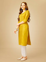 Thumbnail for Jyoti Fashion Women's Yellow Cotton Blend Embroidered Kurta Pant Set - Distacart