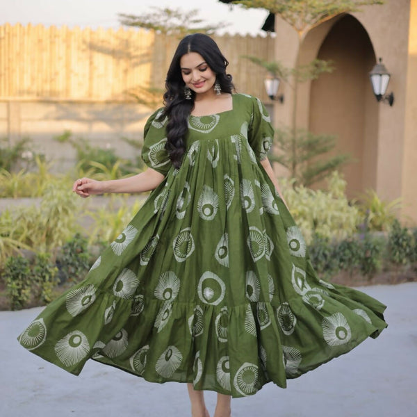 Teeya Creation Womens New Trendy Summer War Printed Cotton Gown Set-Green - Dista