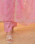 Thumbnail for The52 Pink Women's Beautiful Chikankari Work Chanderi Fabric Straight Kurta Pant and Dupatta Set - Distacart