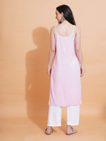 Thumbnail for Pahnaz Luxury Rayon Chikankari Sleeveless Long Kurti-Pink - Dista