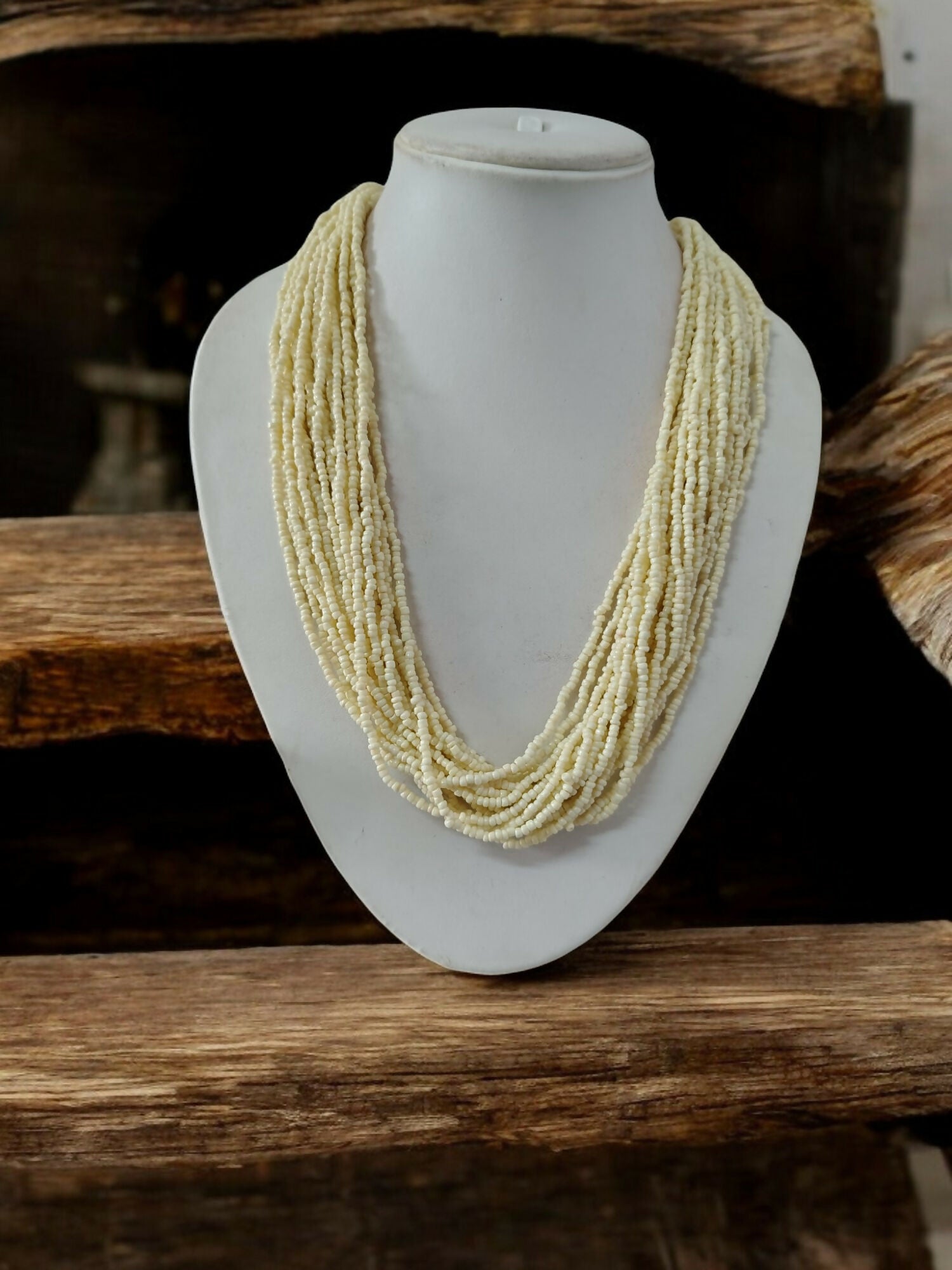 Inhanns Handmade Beaded Multilayer Necklace, 20 Layers - Cream - Distacart