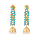 Thumbnail for Nuyug 22K Gold Plated Pearl & Turquoise Stone Studded Contemporary Shaped Jhumkas