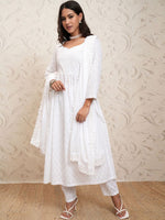 Thumbnail for Vishudh Ethnic Motifs Printed Pure Cotton Straight Kurta & Trousers With Dupatta - Distacart