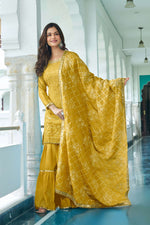 Thumbnail for Joban Fashion Yellow Kurta Set Chinon Silk Embroidery Sequence Work - Distacart